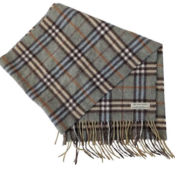 Burberry 100% Cashmere Scotland Brown Beige Tan Nova Check Plaid Neutrals - Picture 1 of 7